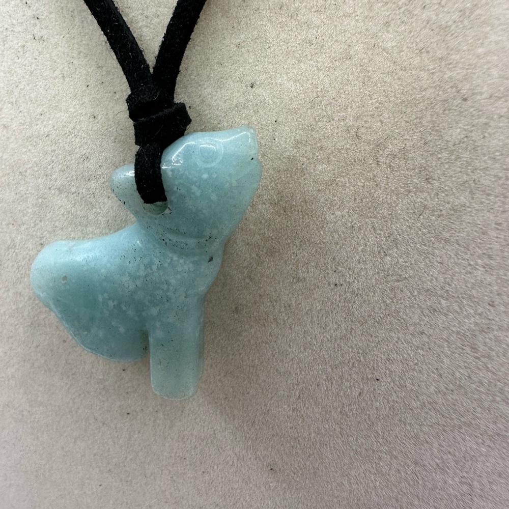 Unique Wolf Shaped Caribbean Calcite Pendant Necklace in Black Faux Suede - Picture 5 of 9